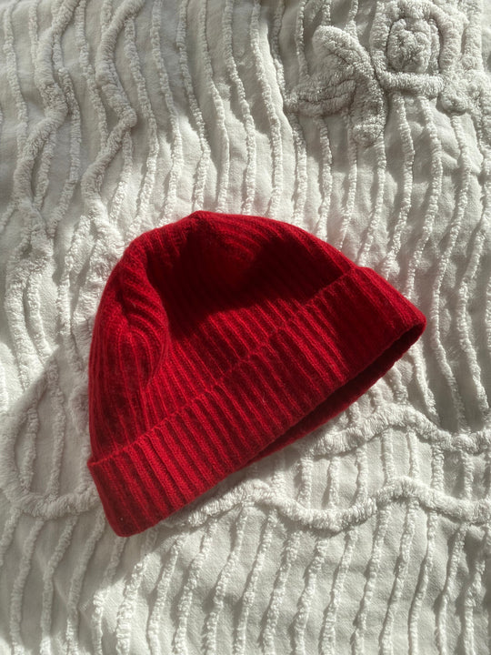 Cashmere Ribbed Hat with Folded Cuff