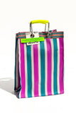 RECYCLED PLASTIC STRIPE BAG - Rectangle D15: Green x Pink