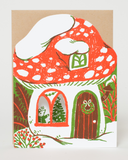 Merry Mushroom House Letterpress Holiday Greeting Card by Phoebe Wahl