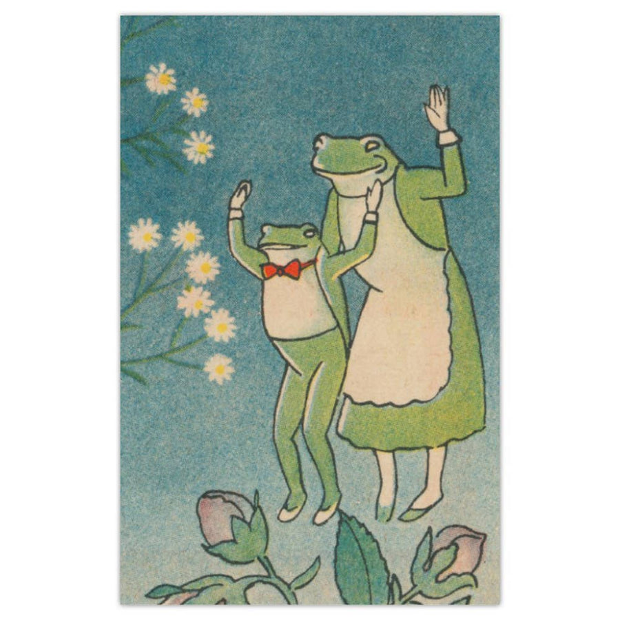 Greeting Card - frogs wave goodbye circa 1940 Japan