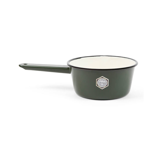 Camp Wandawega x CCH Enamelware Sauce Pot: Forest Green and Cream with Black Rim
