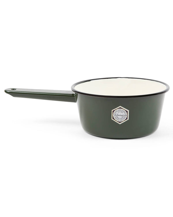 Camp Wandawega x CCH Enamelware Sauce Pot: Forest Green and Cream with Black Rim