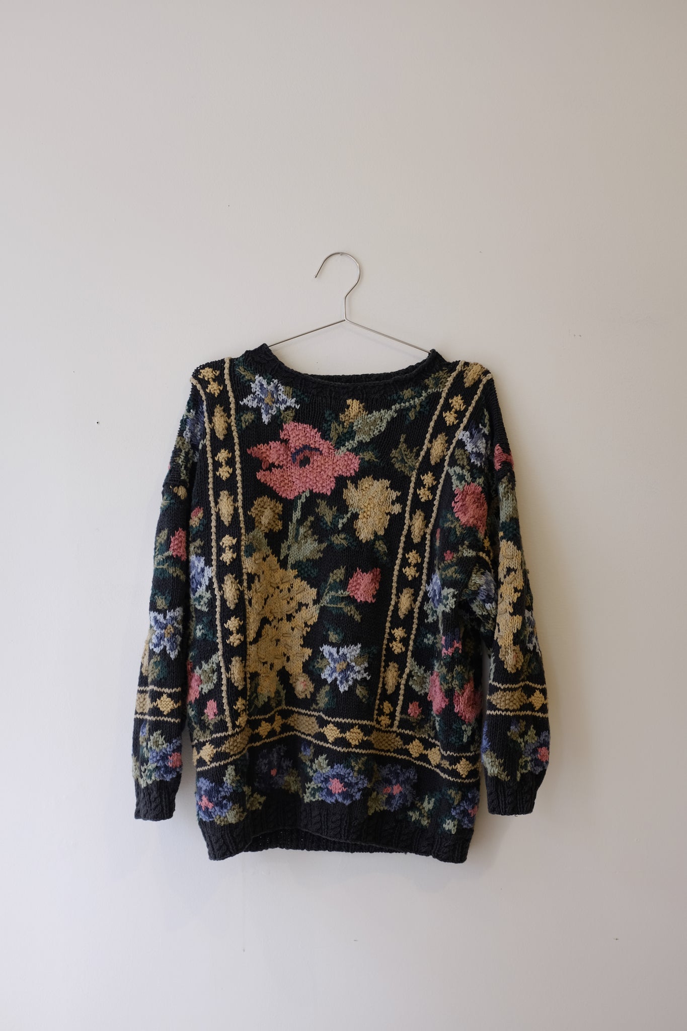 Vintage Floral Chunky Knit Sweater