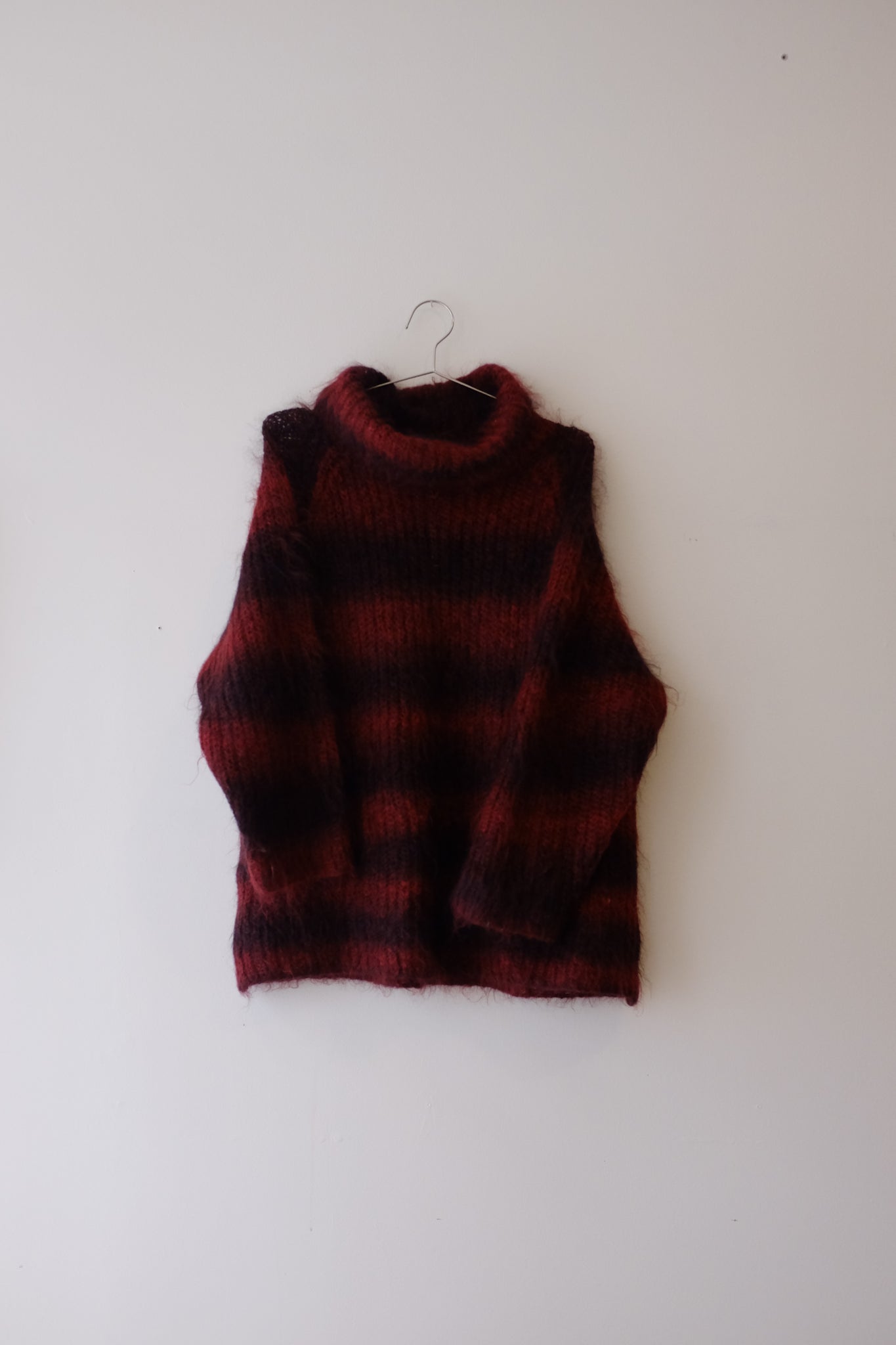 Red and Black Striped Angora Fuzzy Sweater