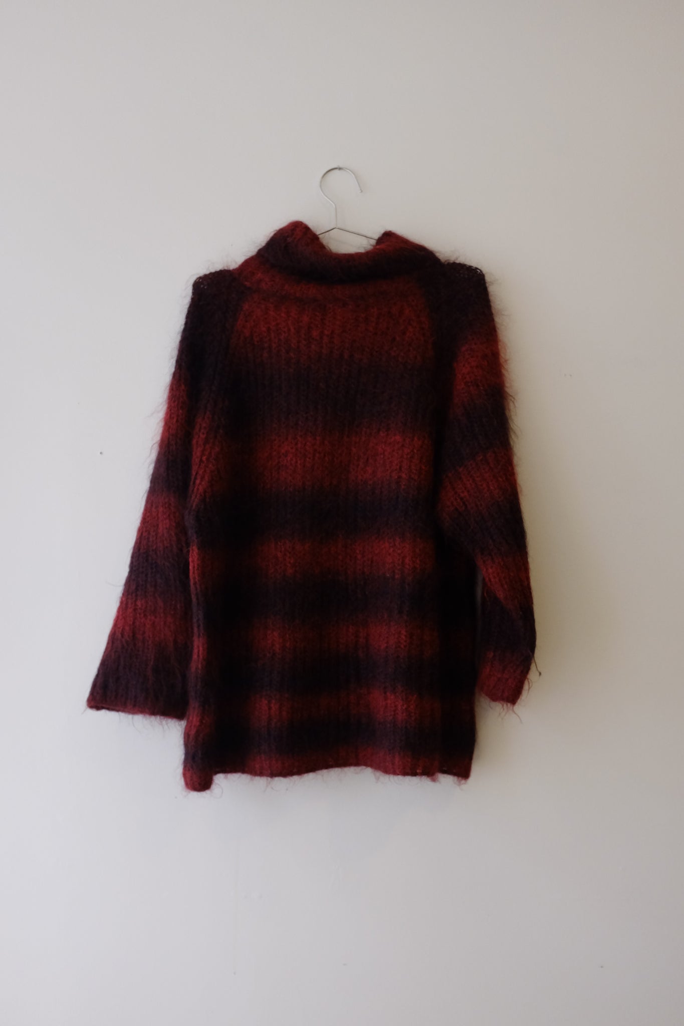 Red and Black Striped Angora Fuzzy Sweater