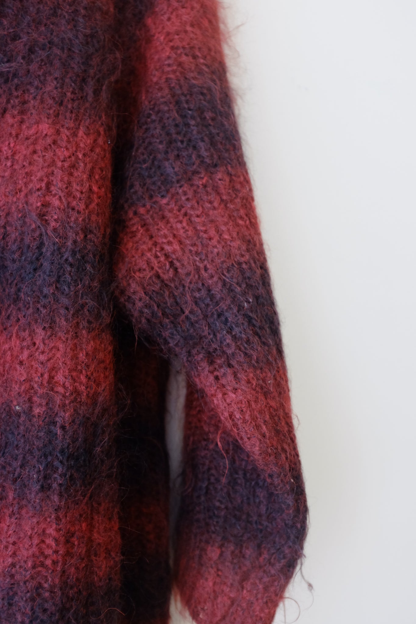 Red and Black Striped Angora Fuzzy Sweater