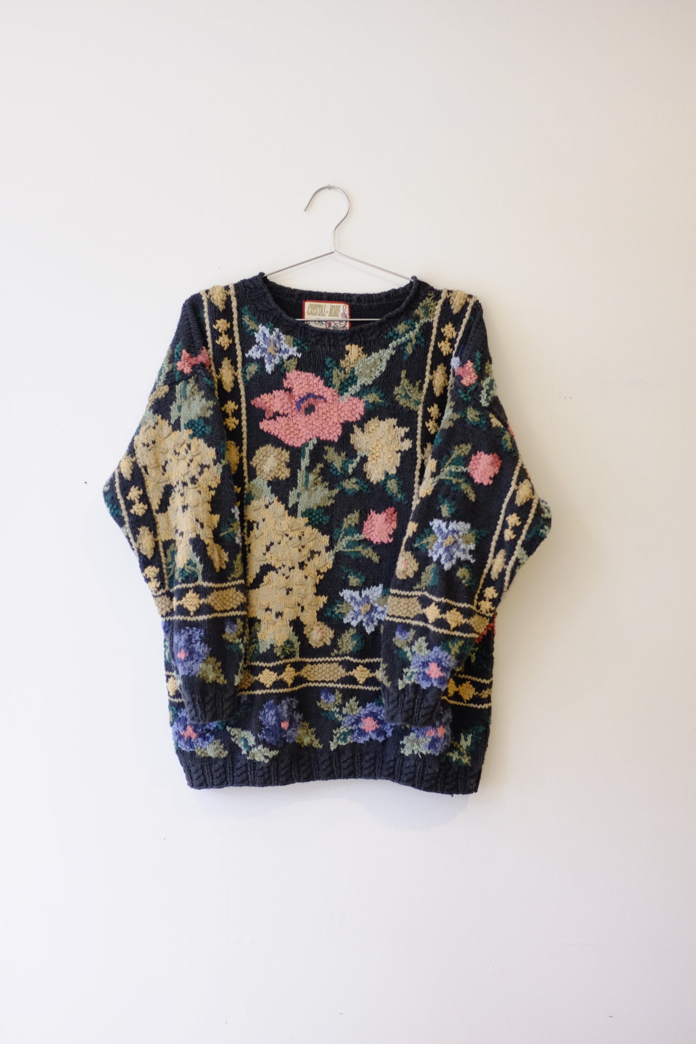 Vintage Floral Chunky Knit Sweater