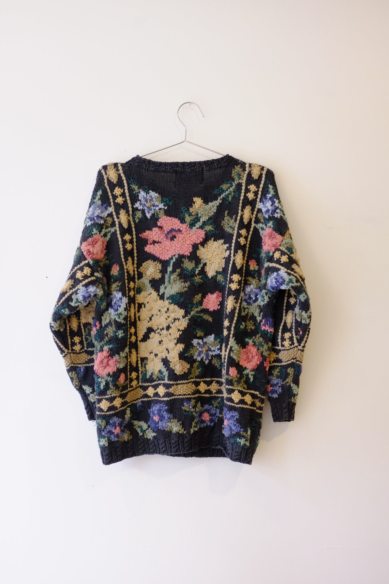 Vintage Floral Chunky Knit Sweater