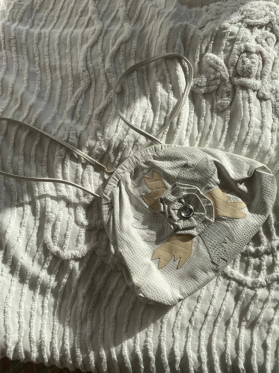 Vintage White Purse with Flower and Gem Detail
