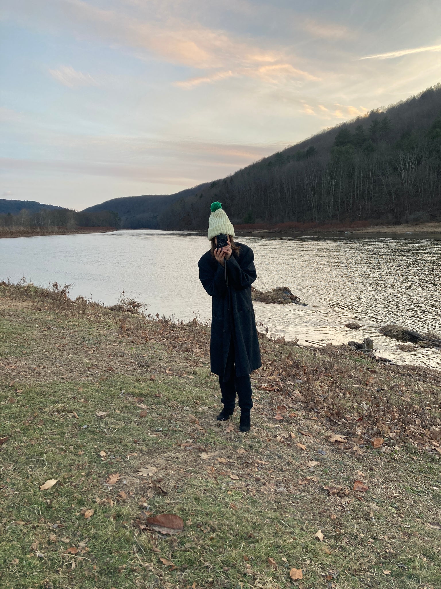 Knit Cap with Green Pompom