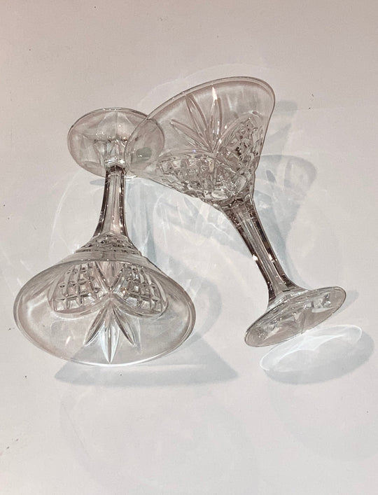 Vintage Etched Glass Crystal Martini Glasses