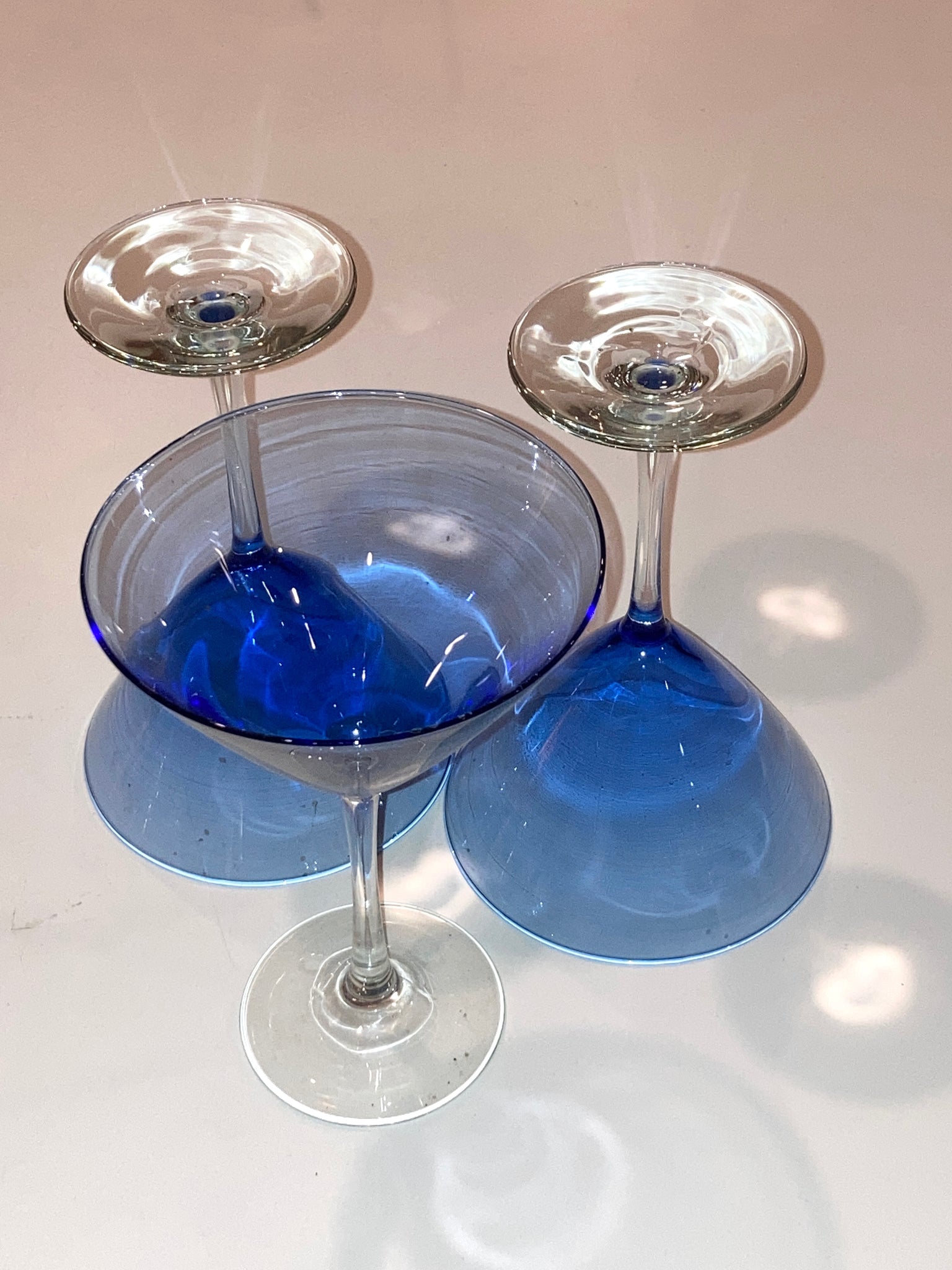 Set of 3 Vintage Blue Martini Glasses