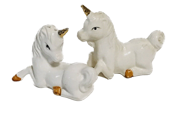 Vintage Ceramic White Unicorn Salt and Pepper Shakers