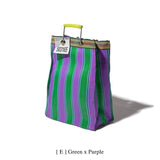 RECYCLED PLASTIC STRIPE BAG - Rectangle D15: Green x Pink