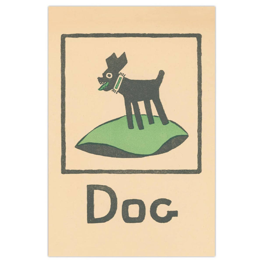 Postcard - vintage dog illustration - black and green