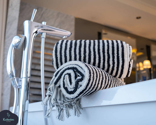 Black Striped Handwoven Hand + Bath Towel Set
