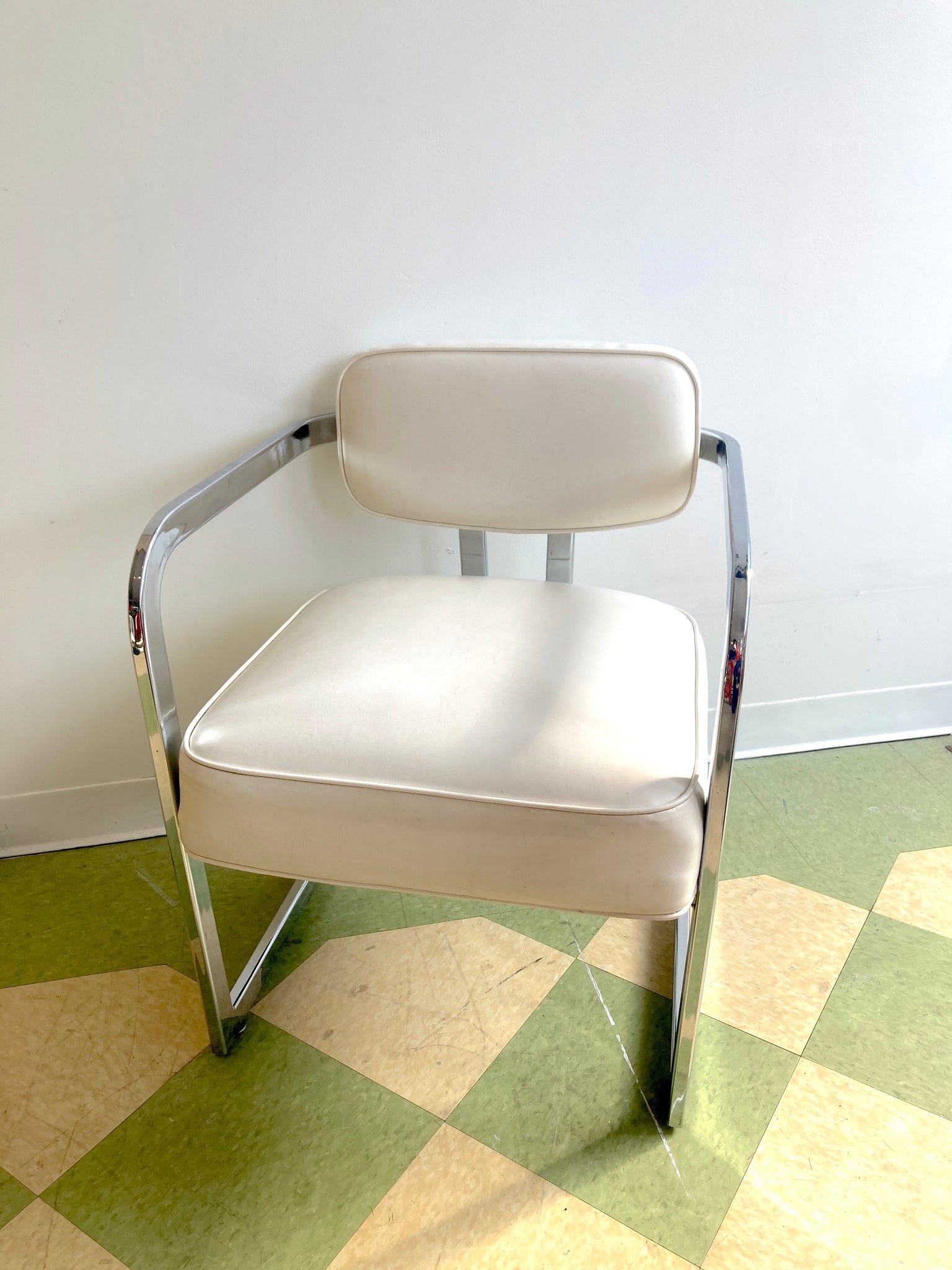 Vintage Chrome and White Leather Chairs