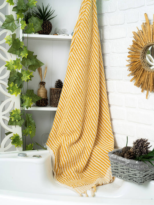 Mustard Striped Hand + Bath Towel Set