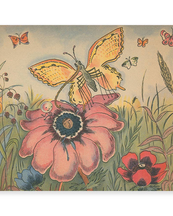 Anthropomorphic flower and butterfly Print