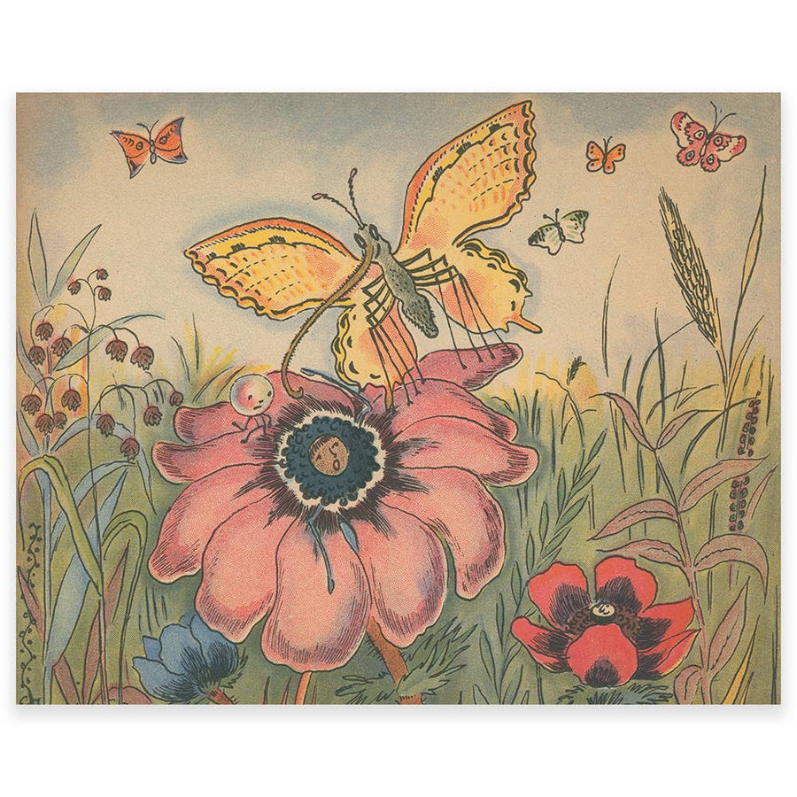 Anthropomorphic flower and butterfly Print
