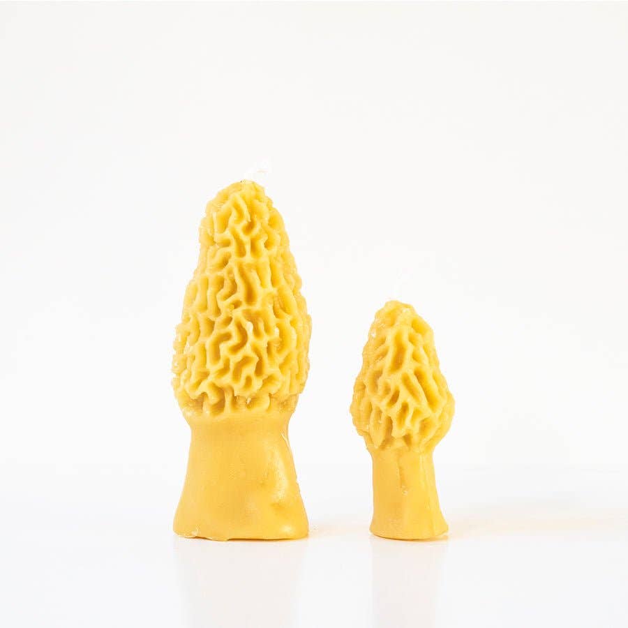 Morel Mushroom Beeswax Candle Pair